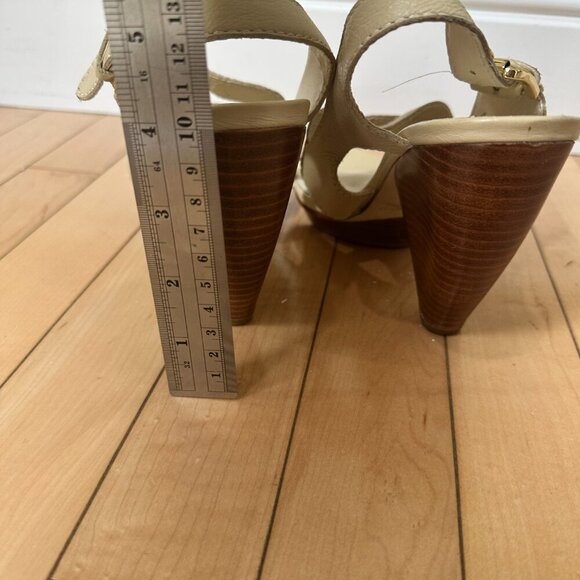 MAX STUDIO Cream Nude Platform Wood Heels Sandals Size 8.5 - Picture 11 of 14
